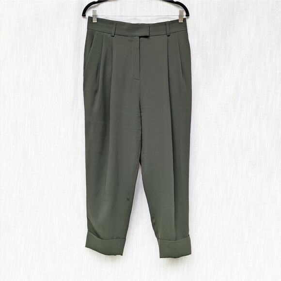 COS Dark Green High Waisted Pleated Cropped Trousers, size EU38/US6 - Picture 1 of 7